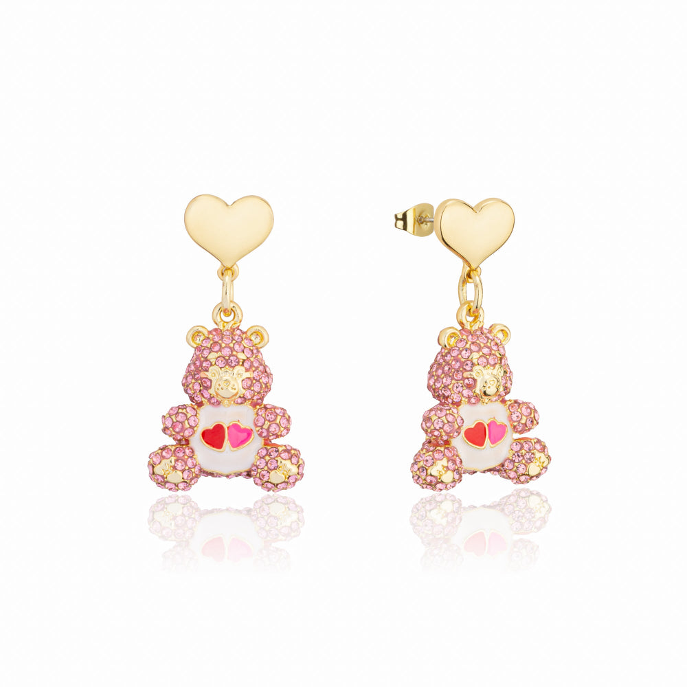 Care-Bears-Crystal-Love-a-lot-bear-3D-drop-earrings-yellow-gold-licensed-jewellery-Couture-Kingdom