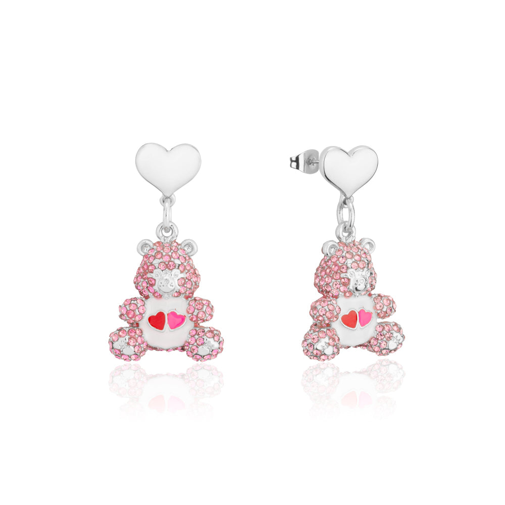 Care-Bears-Crystal-Love-a-lot-bear-3D-drop-earrings-white-gold-licensed-jewellery-Couture-Kingdom