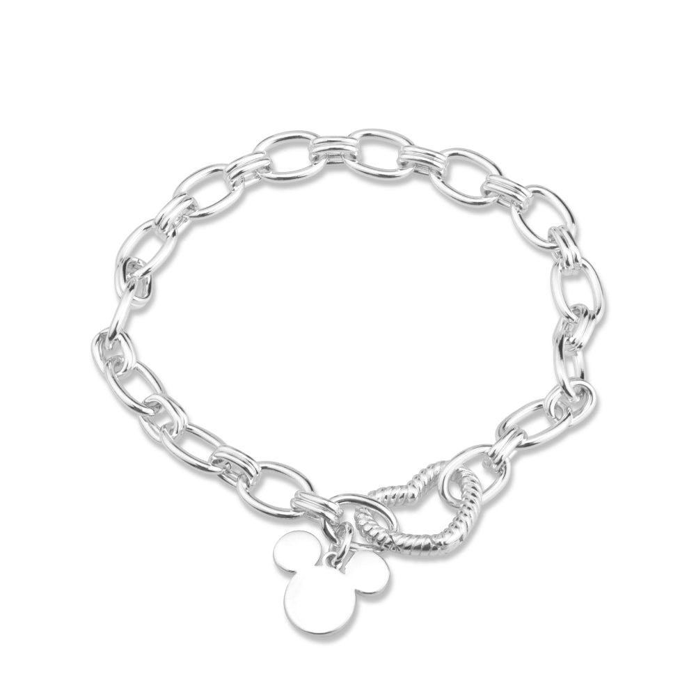 White Gold chain bracelet with a Mickey Mouse charm on a white background by Couture Kingdom