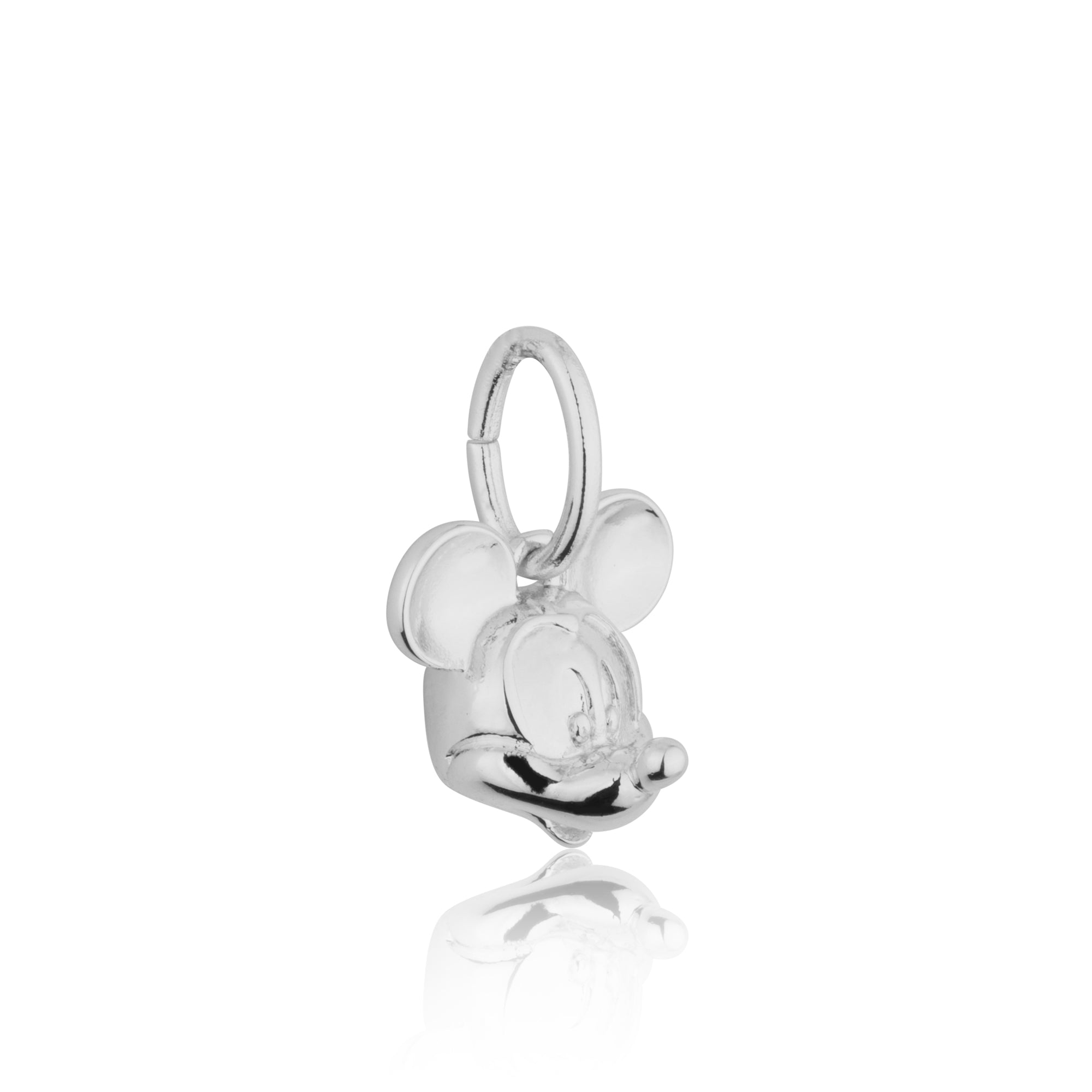 White Gold Mickey Mouse 3D head charm on a white background by Couture Kingdom
