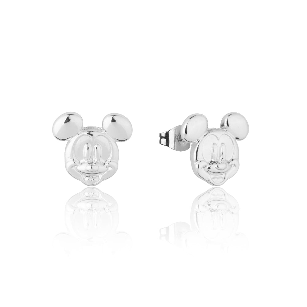 Silver Mickey Mouse earrings on a white background by Couture kingdom
