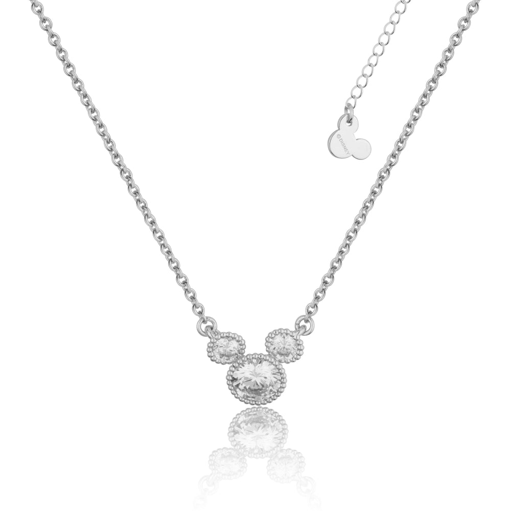 White Gold plated necklace with a Mickey Mouse crystal pendant on a white background by Couture Kingdom
