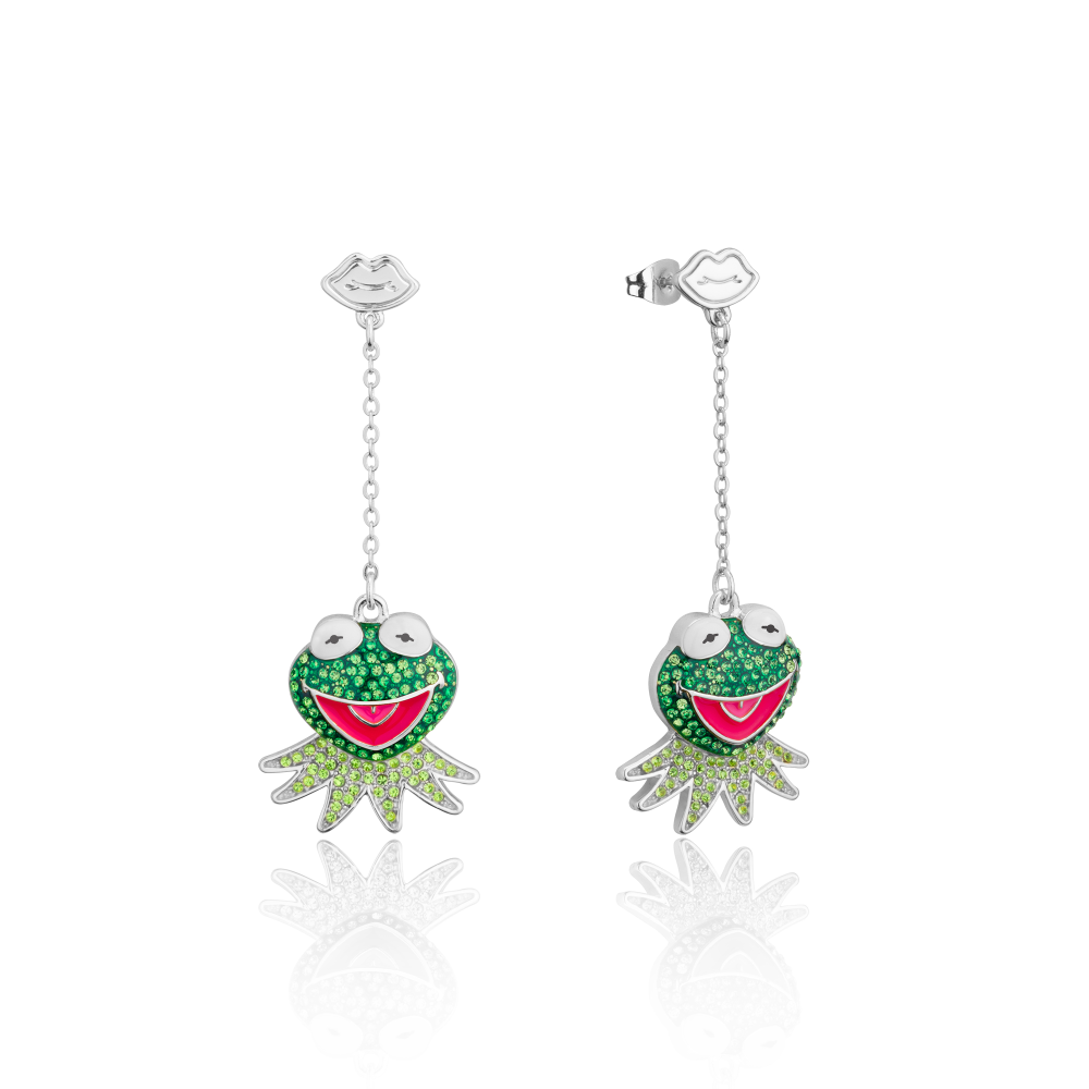 Disney-Muppets-Kermit-Frog-white-gold-crystal-drop-earrings-couture-kingdom-DSE1130