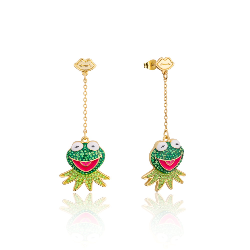 Disney-Muppets-Kermit-Frog-yellow-gold-crystal-drop-earrings-couture-kingdom-DYE1130