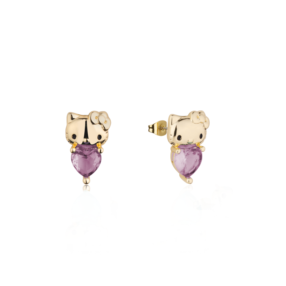 Gold Hello Kitty June Birthstone crystal stud earrings on a white background by Couture Kingdom