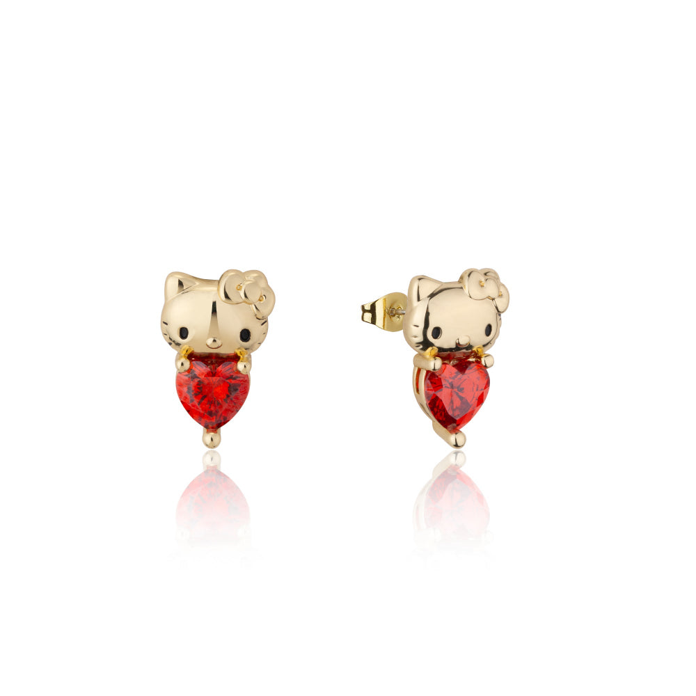 Gold Hello Kitty July Birthstone crystal stud earrings on a white background by Couture Kingdom
