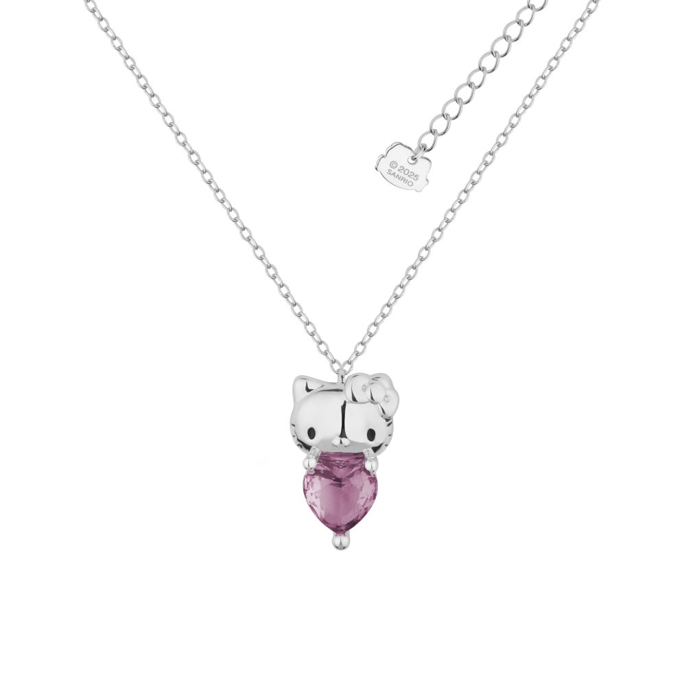White Gold Hello Kitty June Birthstone crystal necklace on a white background by Couture Kingdom