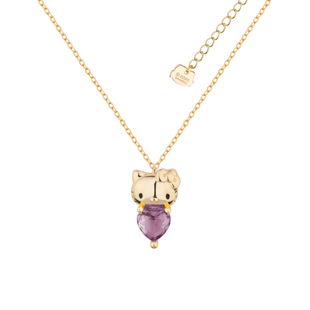 Gold Hello Kitty June Birthstone crystal necklace on a white background by Couture Kingdom