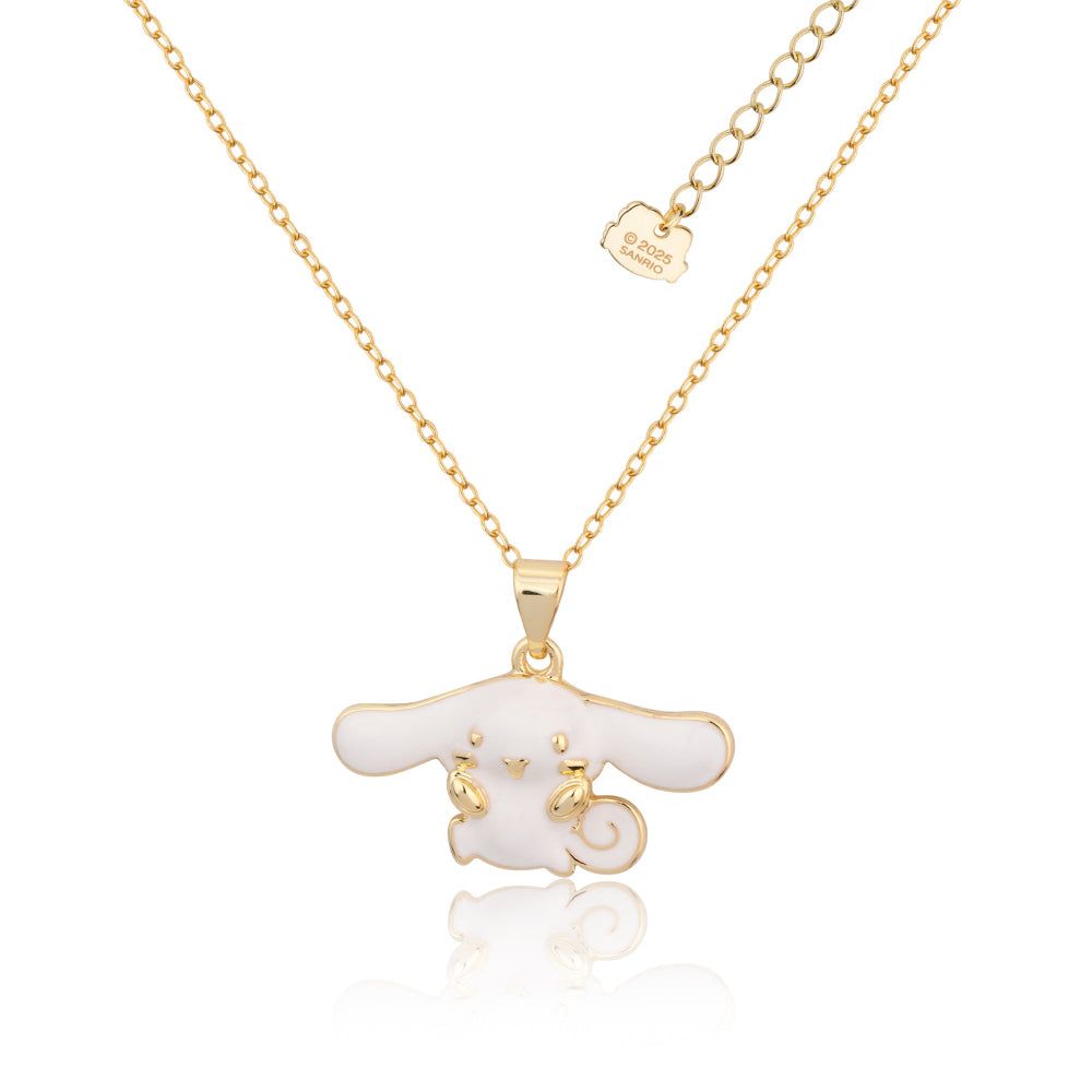 yellow Gold necklace with a white enamel Sanrio hello Kitty Cinnamoroll pendant on a white background by Couture Kingdom