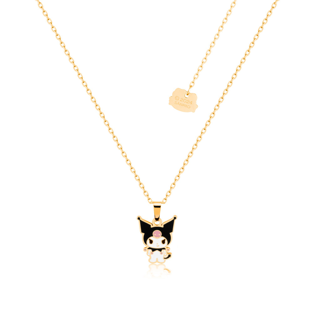 Yellow gold plated, Stainless steel Necklace with a Sanrio Kuromi pendant on a white background