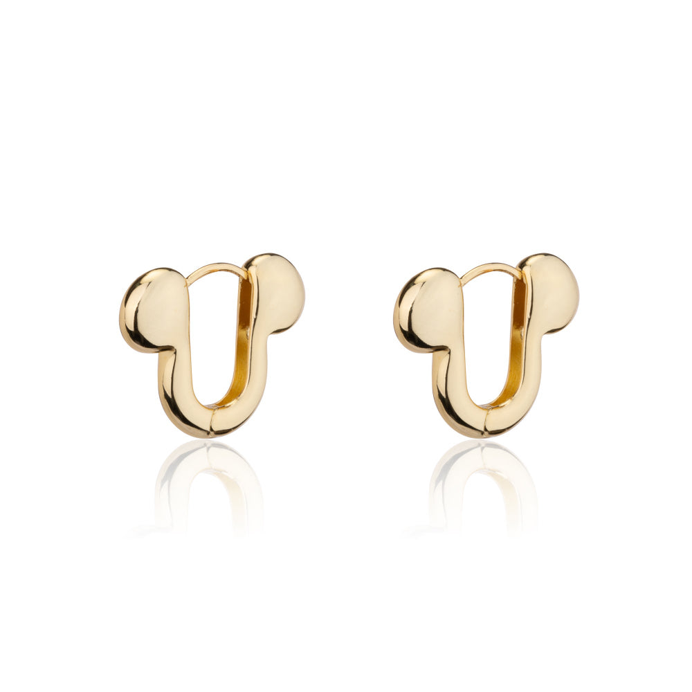 Gold Mickey Mouse hoop earrings on a white background