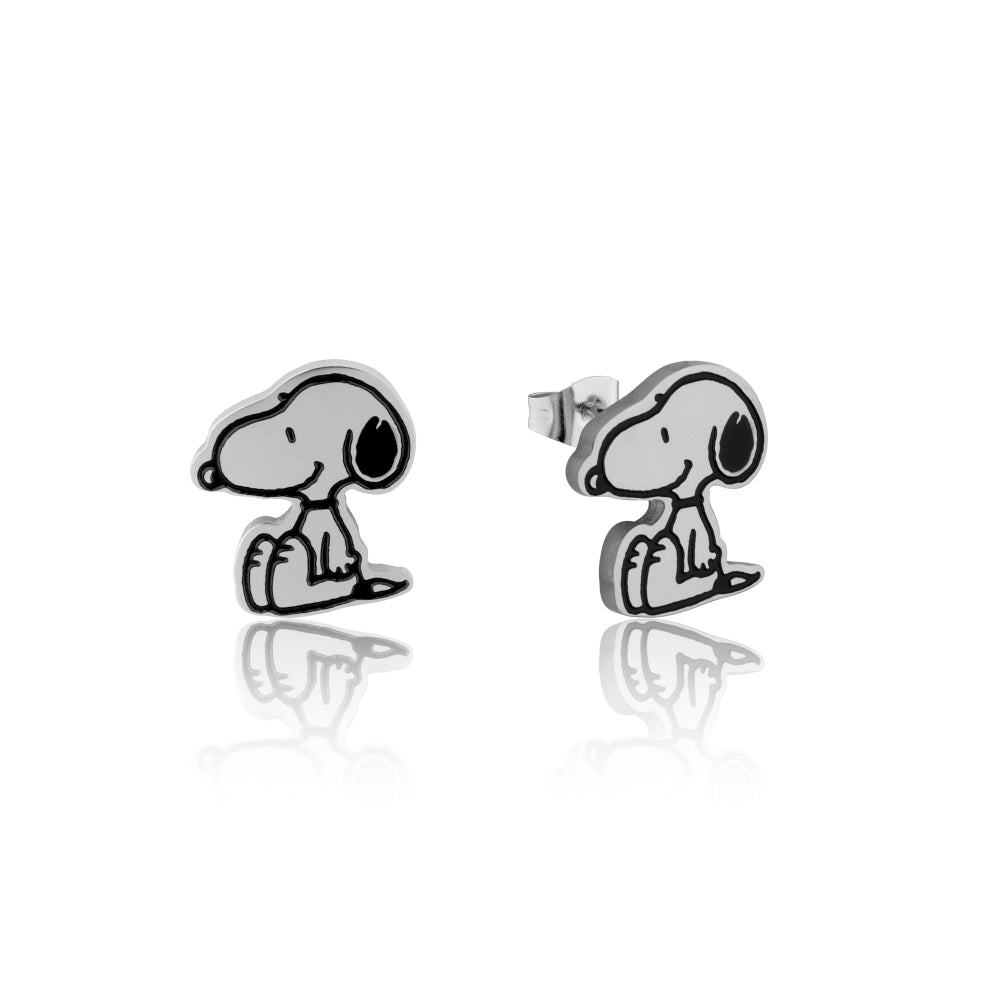 Classic Stainless Steel Snoopy earrings on a white background