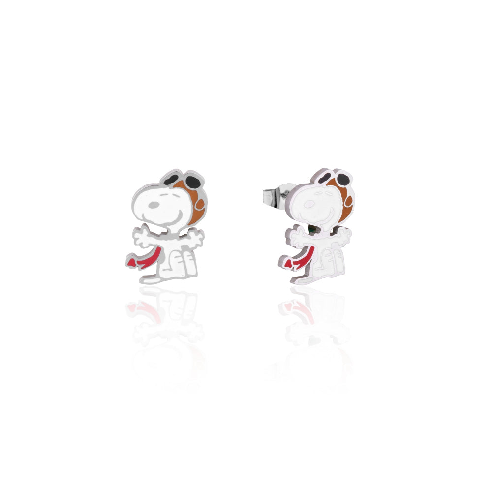 Stainless Steel Peanuts Snoopy Flying Ace earrings on a white background
