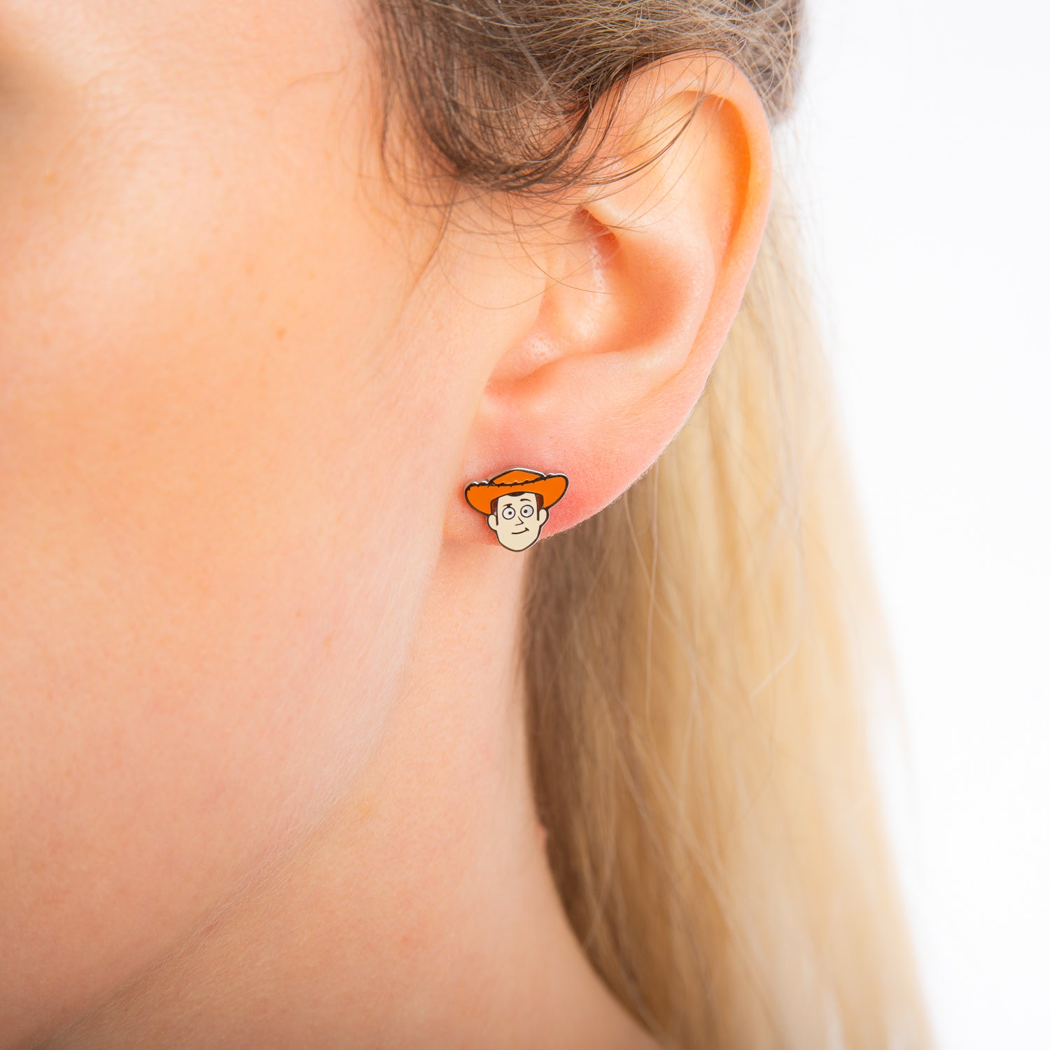 Disney_Pixar_ECC_Toy_Story_Woody_Stud_Earrings_on_Model_Stainless_Steel_Couture_Kingdom_SPE044