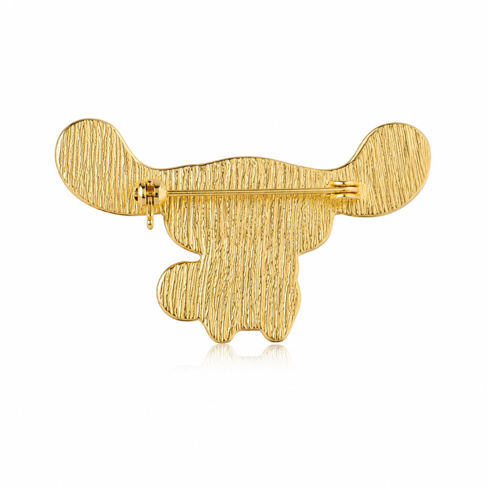 Gold plated Cinnamoroll Brooch back view on a white background
