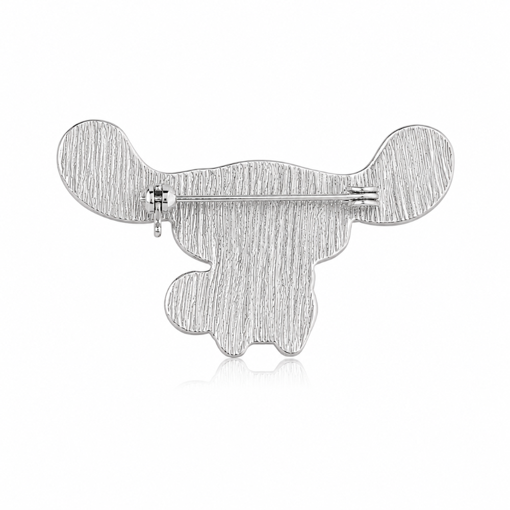 Silver Cinnamoroll Brooch Back View on a white background