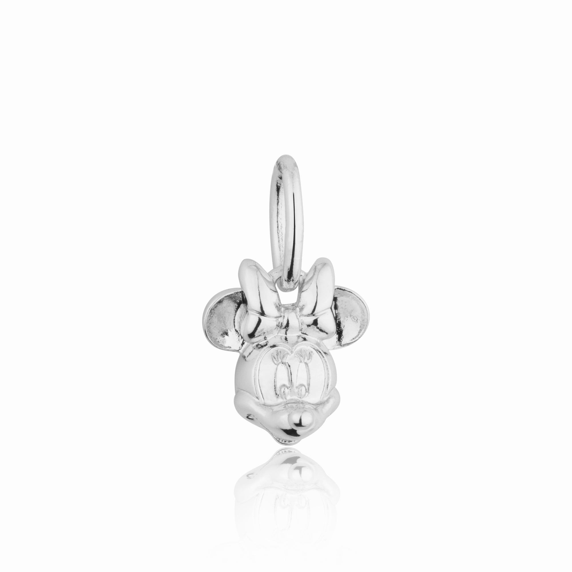 White Gold Minnie Mouse 3d head charm on a white background by Couture Kingdom
