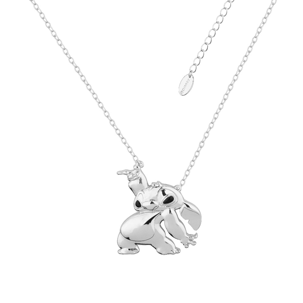 Disney Stitch White Gold pendant on a chain by Couture Kingdom appears  against a white background