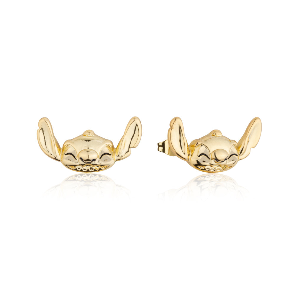 Disney Stitch Smiling Face Stud earrings yellow gold by Couture Kingdom appear on white background