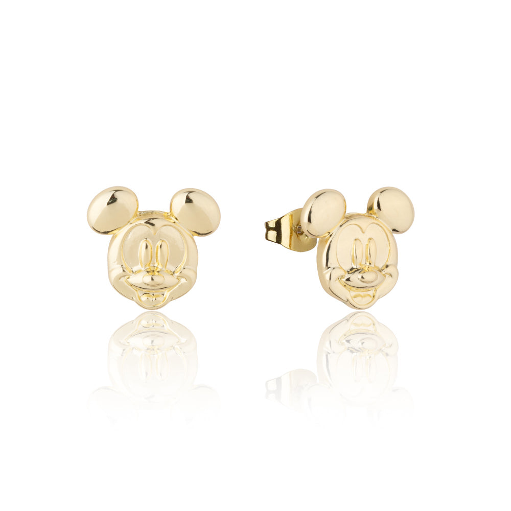 Gold Mickey Mouse earrings on a white background by Couture kingdom