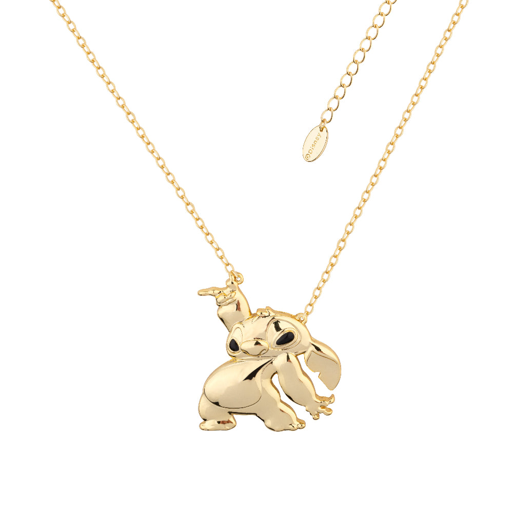 Disney Stitch Yellow Gold pendant on a chain by Couture Kingdom appears  against a white background