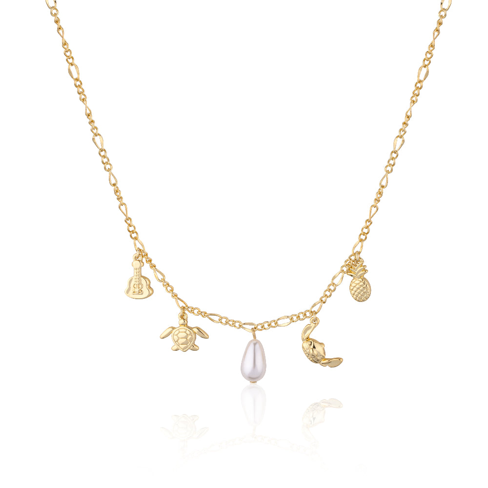 Disney Stitch Yellow Gold Charm necklace including pearl drop by Couture Kingdom
