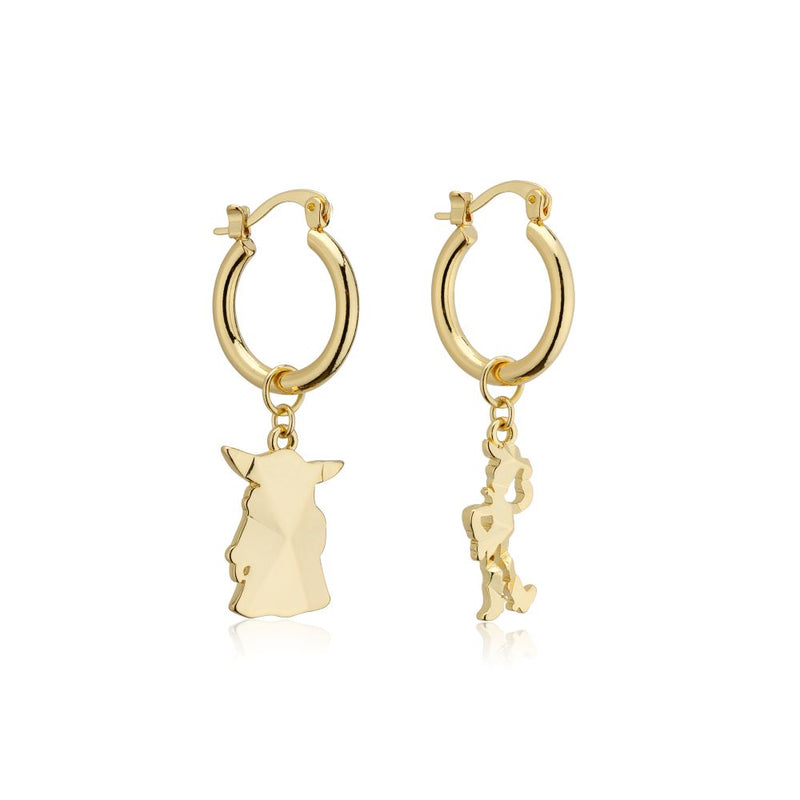 Disney_100_Star_Wars_Mandalorian_Grogu_Pixar_Woody_Facet_Charm_Hoop_Earrings_Yellow_Gold_Jewellery_Couture_Kingdom_SWE028