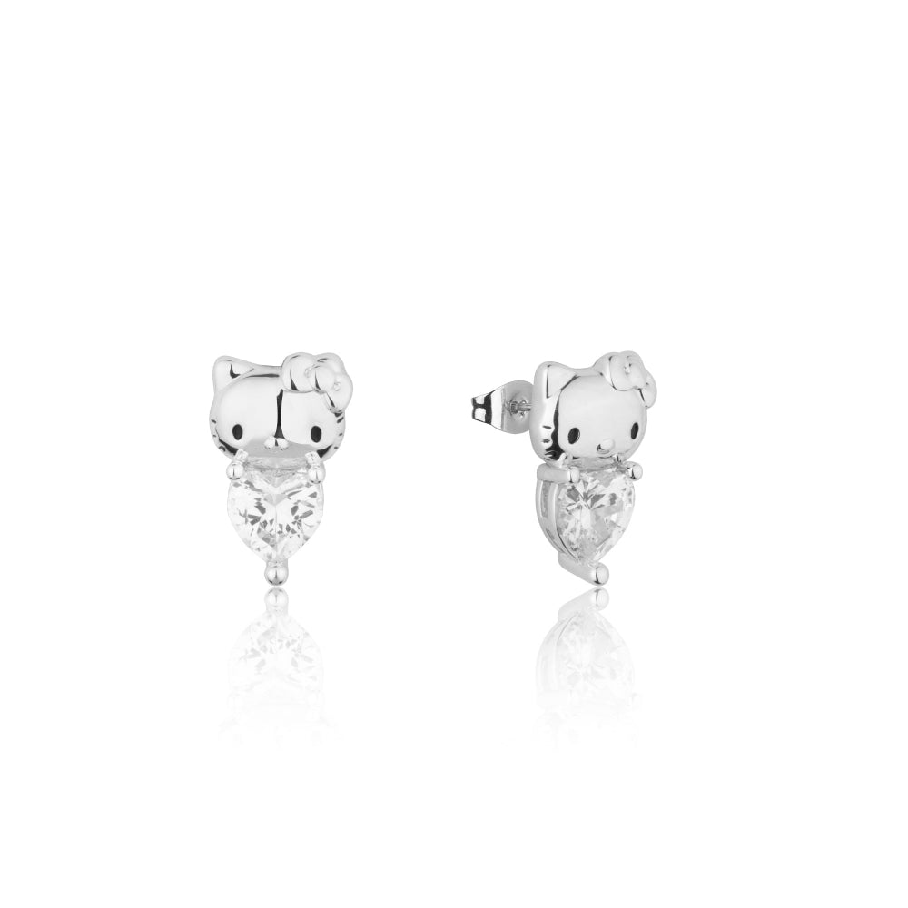 White Gold Hello Kitty April Birthstone crystal stud earrings on a white background by Couture Kingdom