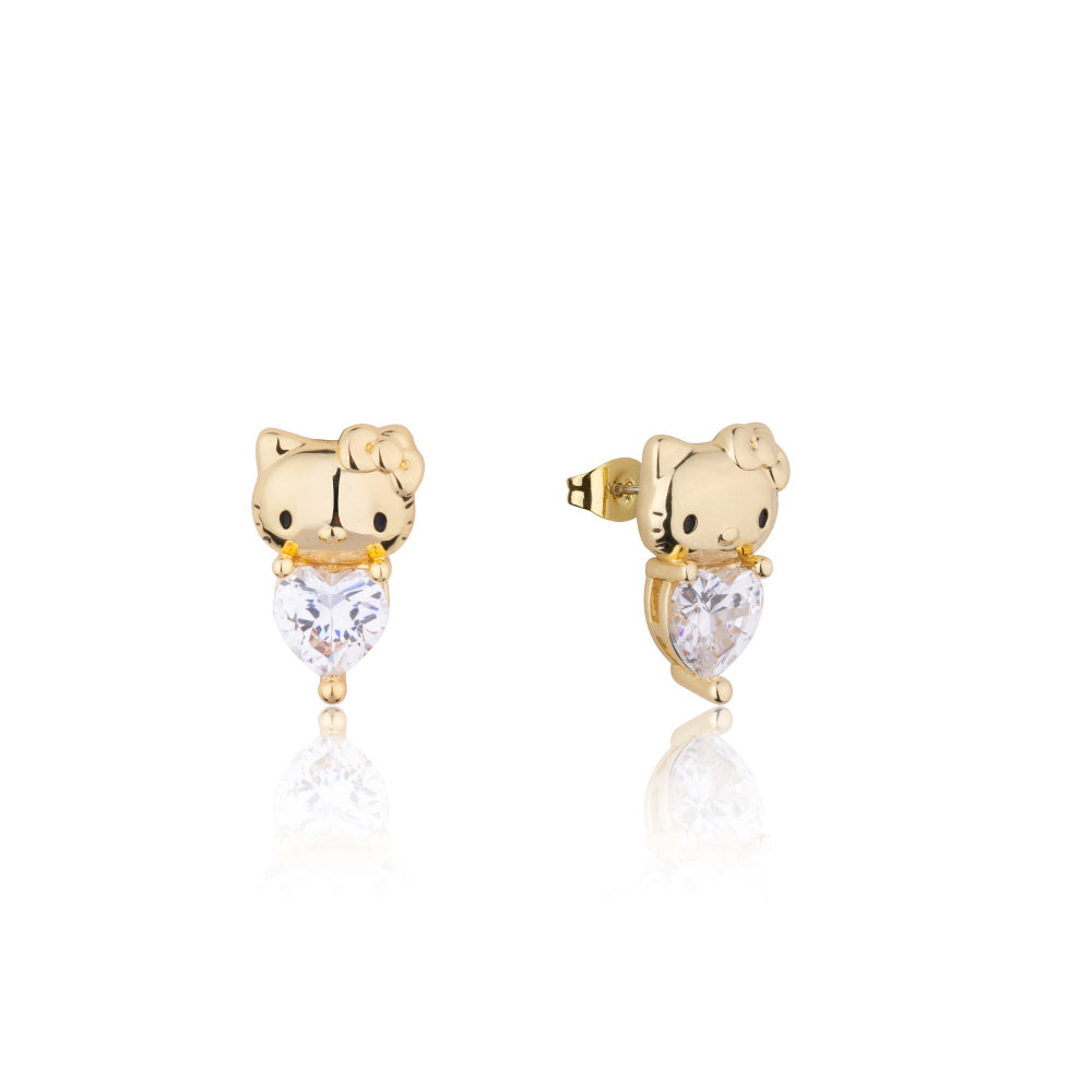 Gold Hello Kitty April Birthstone crystal stud earrings on a white background by Couture Kingdom