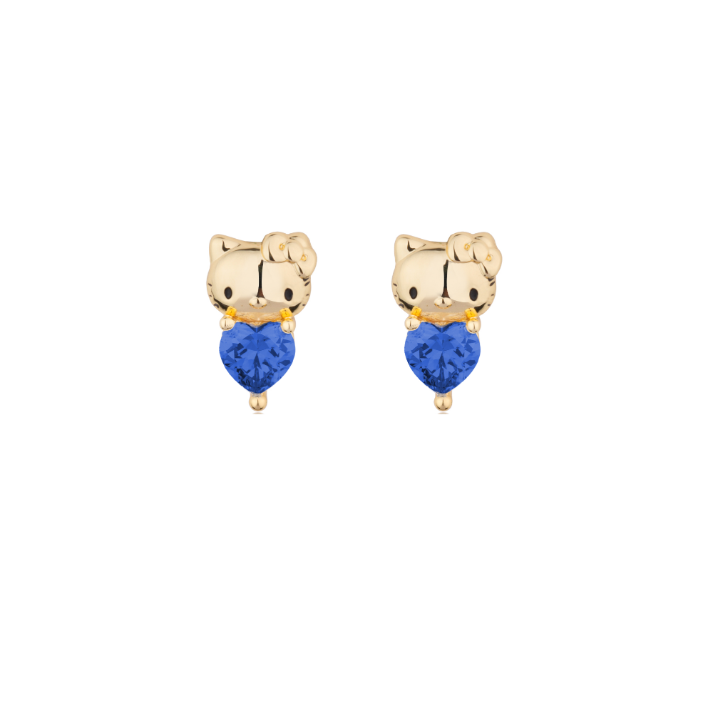 Gold Hello Kitty September Birthstone crystal stud earrings on a white background by Couture Kingdom