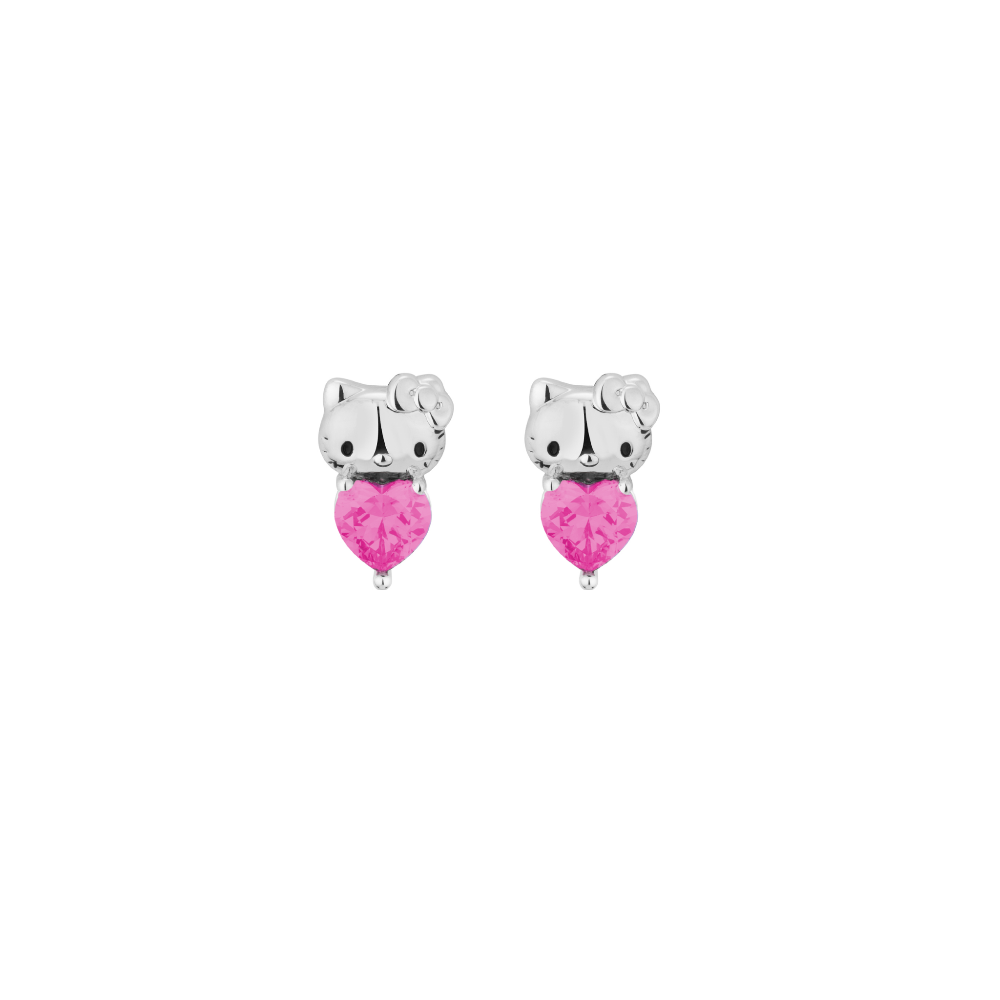 White Gold Hello Kitty October Birthstone crystal stud earrings on a white background by Couture Kingdom