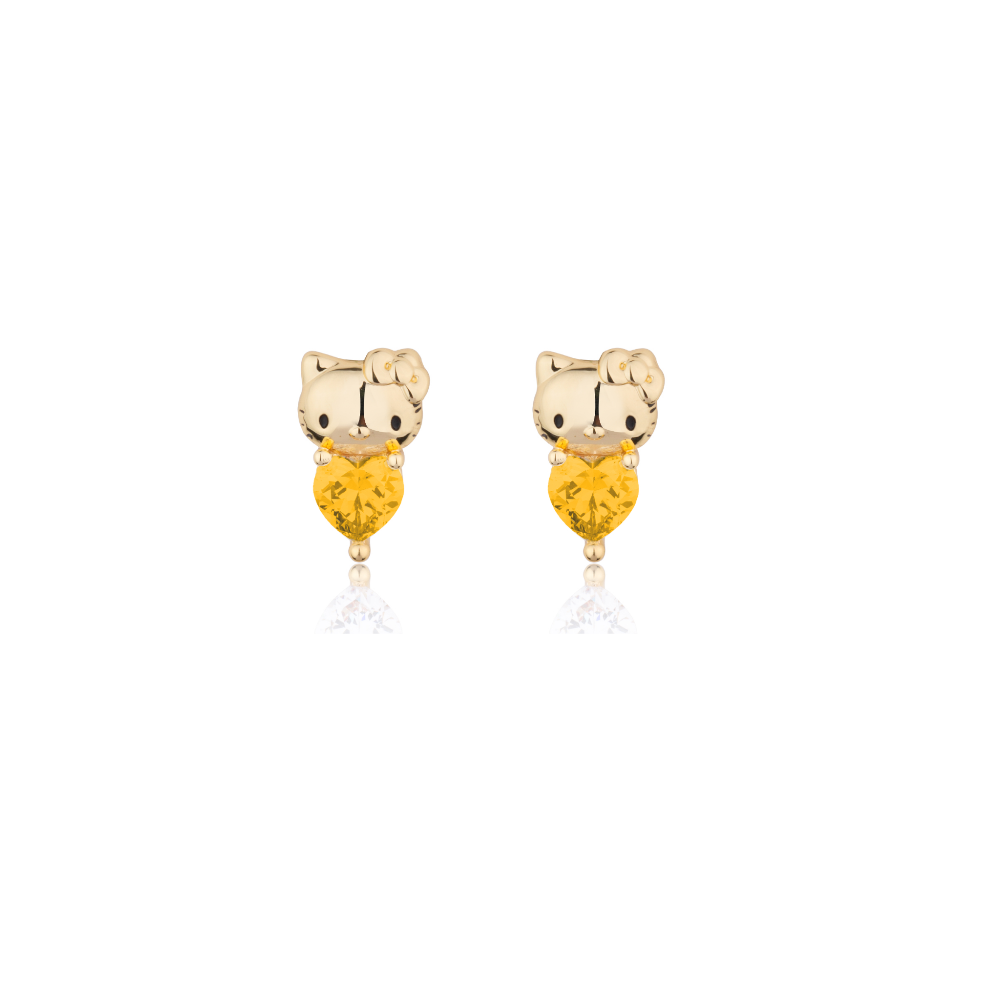 Gold Hello Kitty November Birthstone crystal stud earrings on a white background by Couture Kingdom