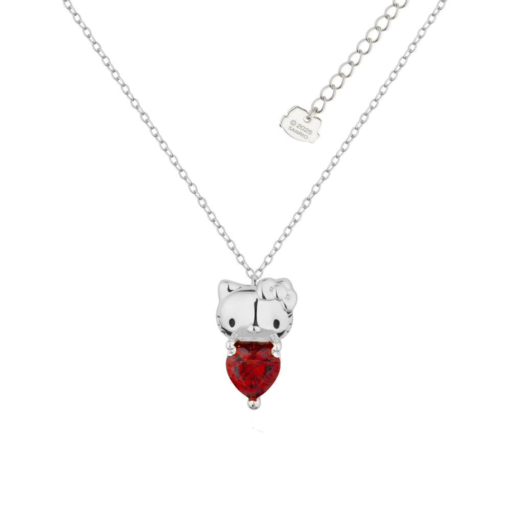 White Gold Hello Kitty January Birthstone Necklace on a white background by Couture Kingdom