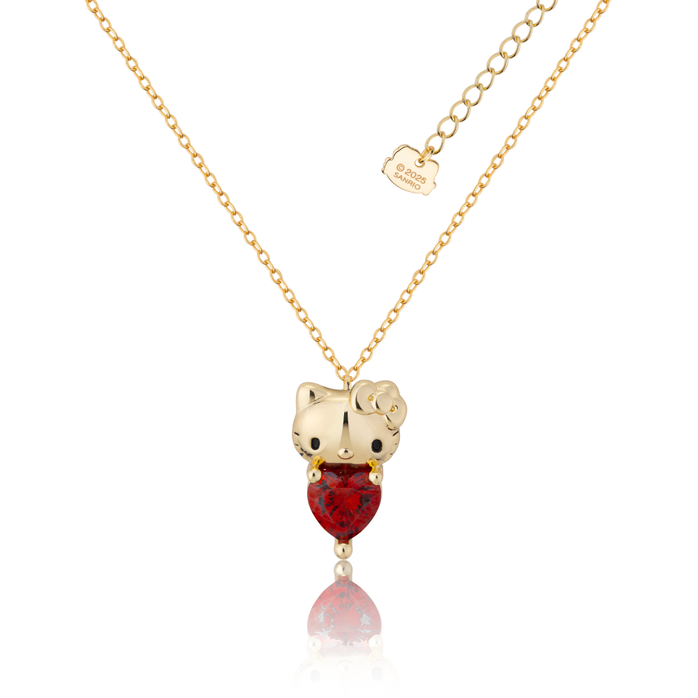 Gold Hello Kitty January Birthstone crystal necklace on a white background by Couture Kingdom
