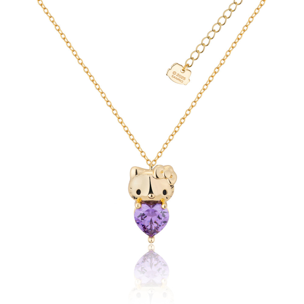 Gold Hello Kitty February Birthstone crystal necklace on a white background by Couture Kingdom