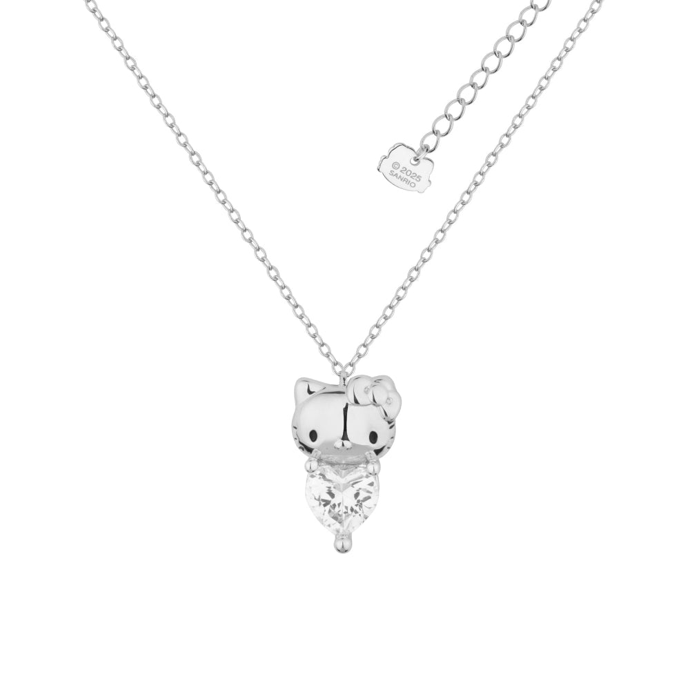 White Gold Hello Kitty April Birthstone crystal necklace on a white background by Couture Kingdom