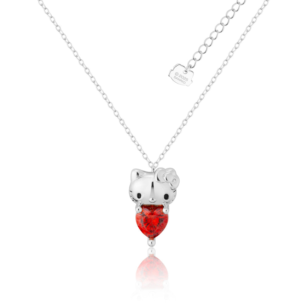 White Gold Hello Kitty July Birthstone crystal necklace on a white background by Couture Kingdom