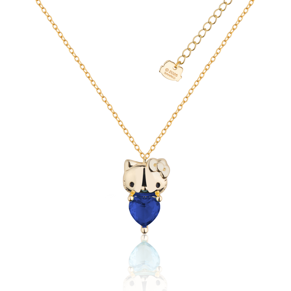 Gold Hello Kitty September Birthstone crystal necklace on a white background by Couture Kingdom
