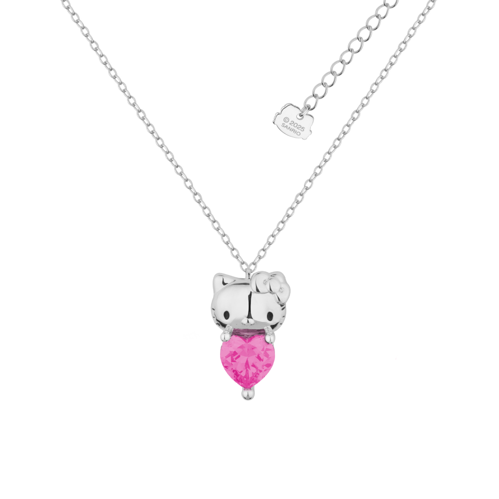 White Gold Hello Kitty October Birthstone crystal necklace on a white background by Couture Kingdom