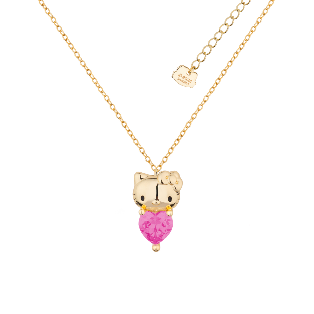Gold Hello Kitty October Birthstone crystal necklace on a white background by Couture Kingdom