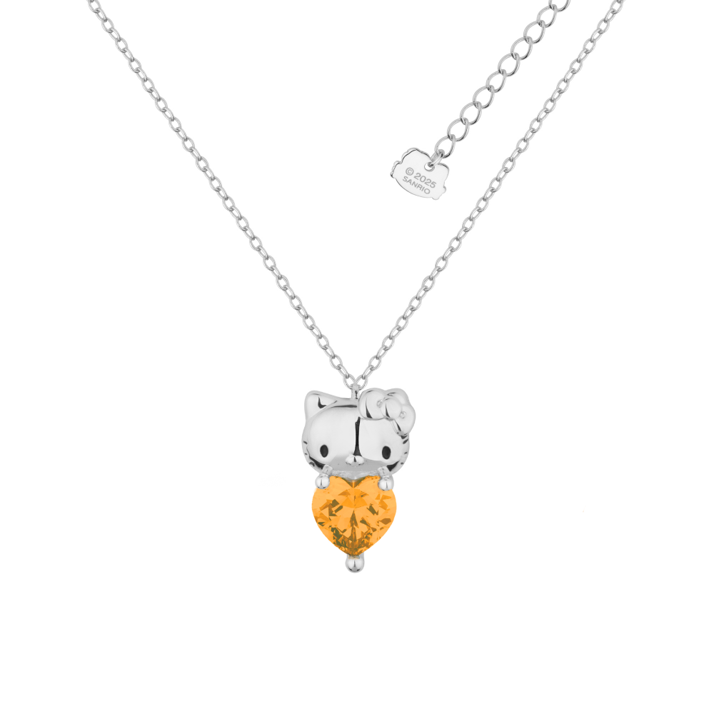 White Gold Hello Kitty November Birthstone crystal necklace on a white background by Couture Kingdom