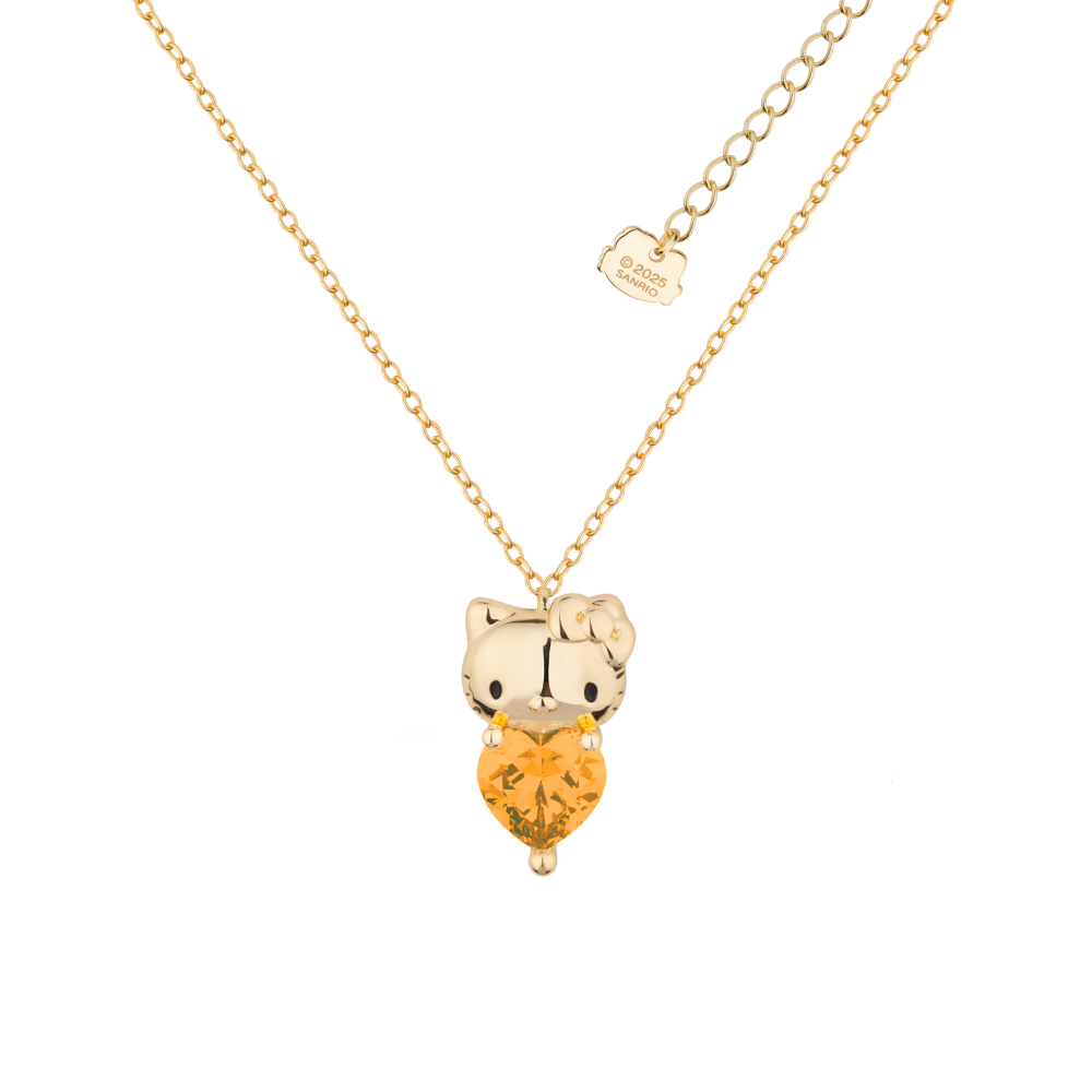 Gold Hello Kitty November Birthstone crystal necklace on a white background by Couture Kingdom