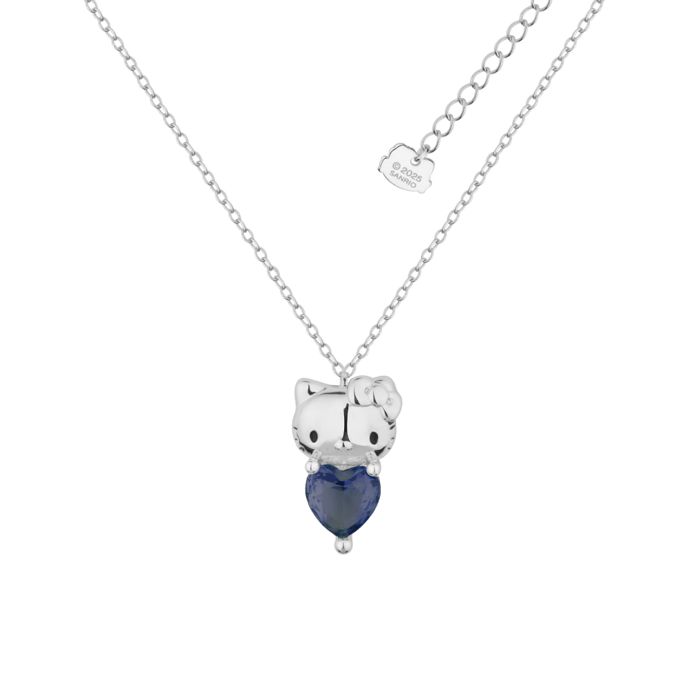 White Gold Hello Kitty December Birthstone crystal necklace on a white background by Couture Kingdom
