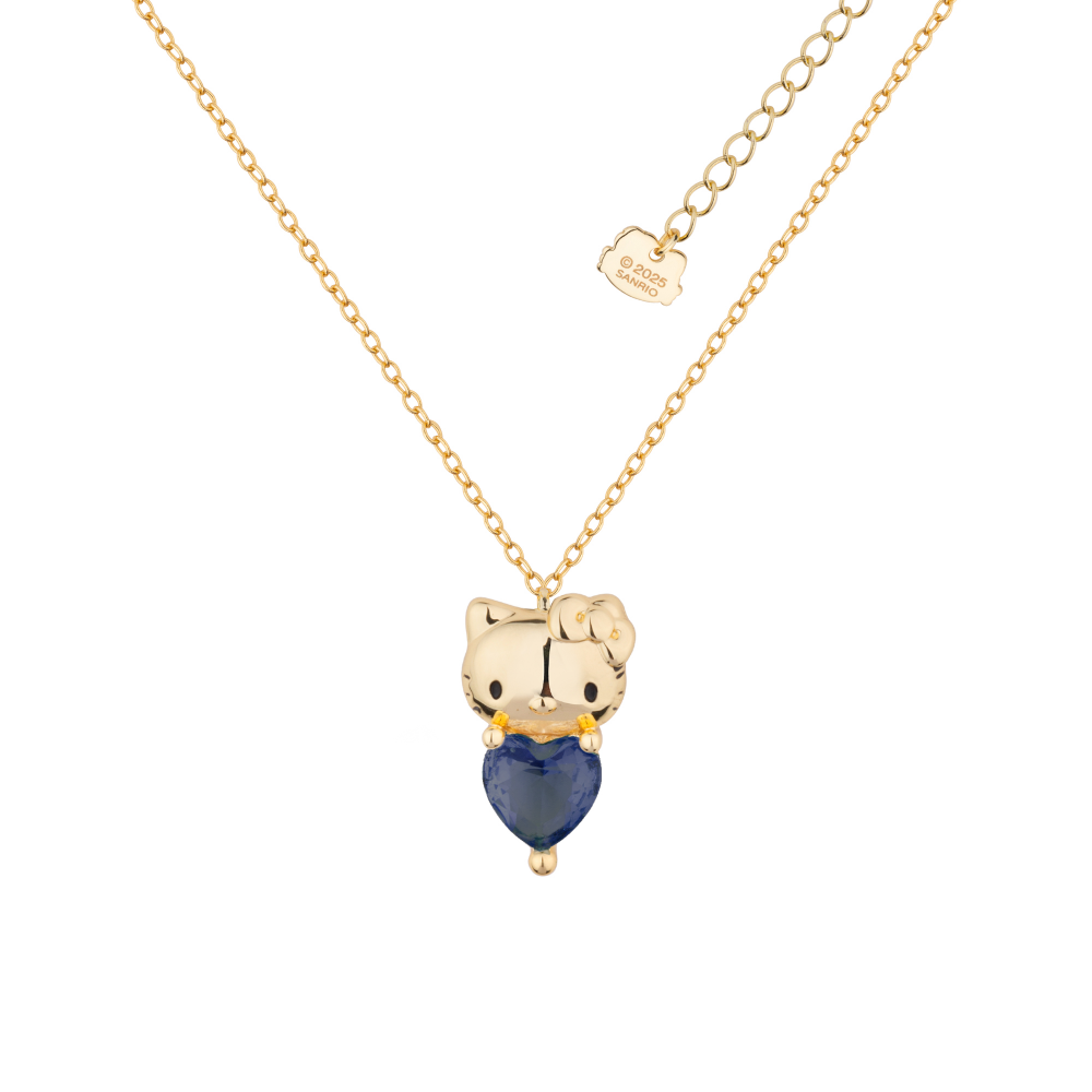 Gold Hello Kitty December Birthstone crystal necklace on a white background by Couture Kingdom