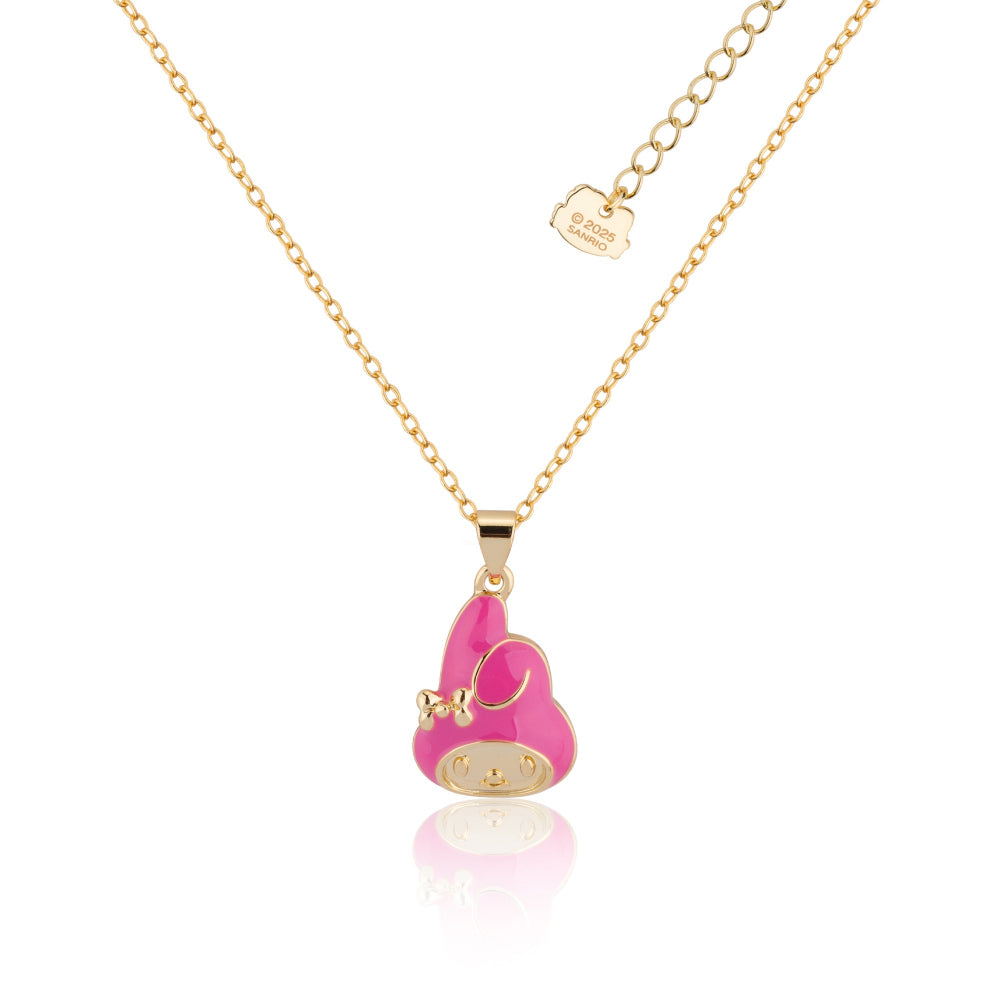 Gold My melody Sanrio pink enamel necklace on a white background by Couture Kingdom