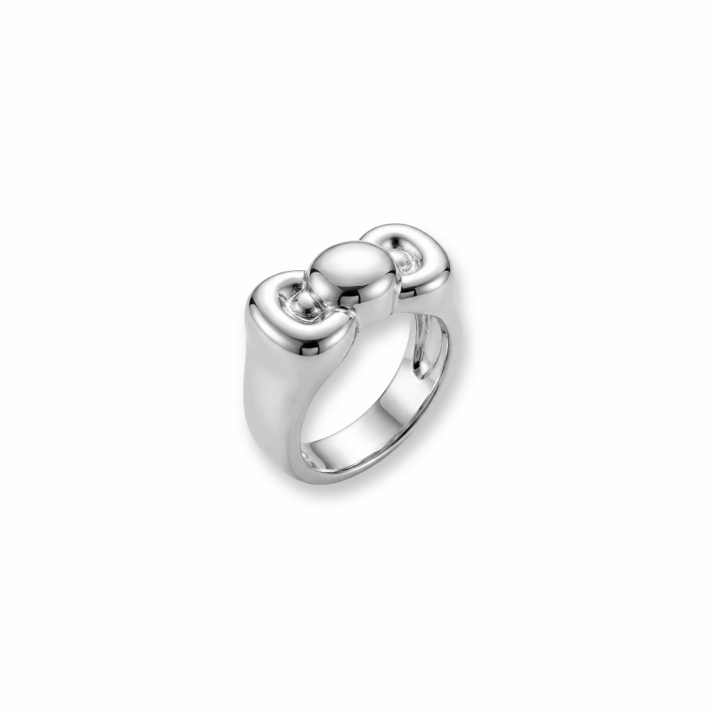 Silver white gold plated ring with a Sanrio Hello Kitty bow design on a white background by Couture Kingdom