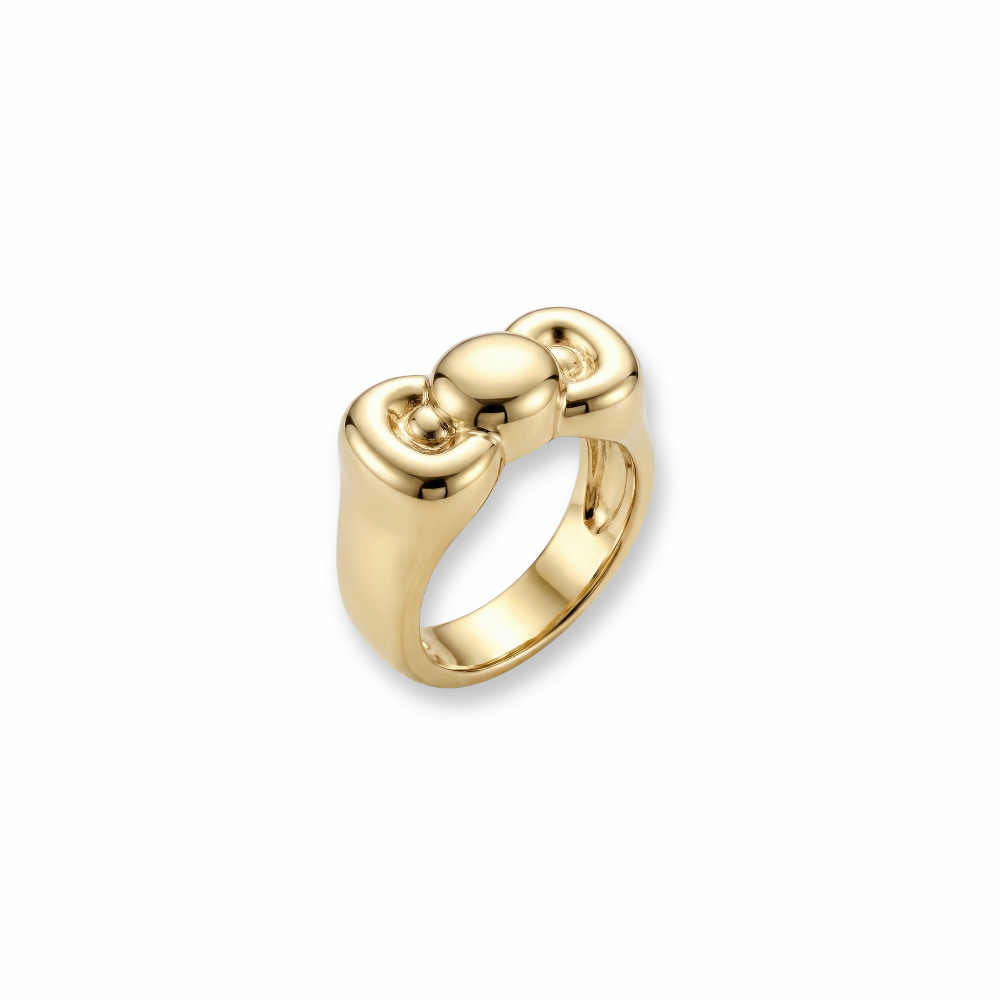 Yellow Gold  plated ring with a Sanrio hello Kitty bow design on a white background by Couture Kingdom