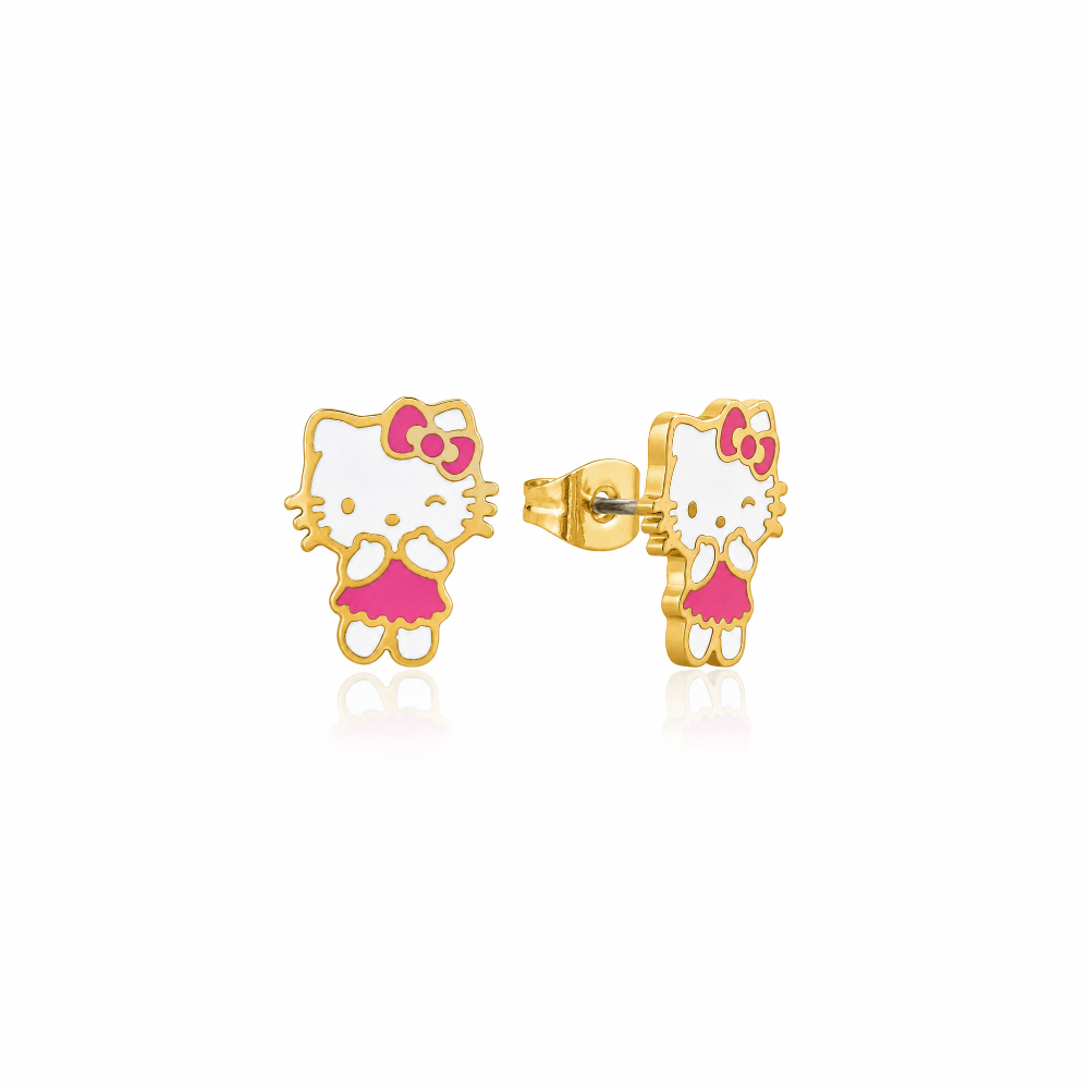 Gold Hello Kitty earrings on a white background