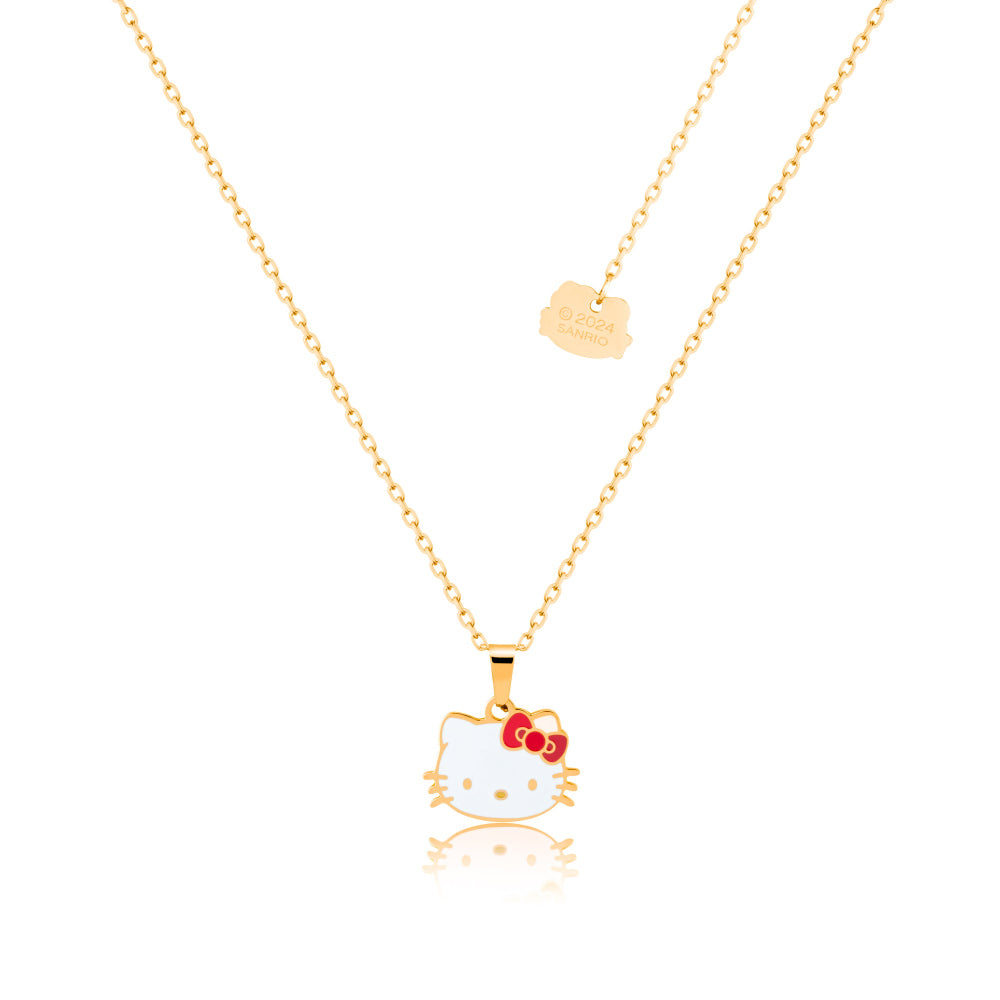 Gold necklace with a Hello Kitty pendant on a white background