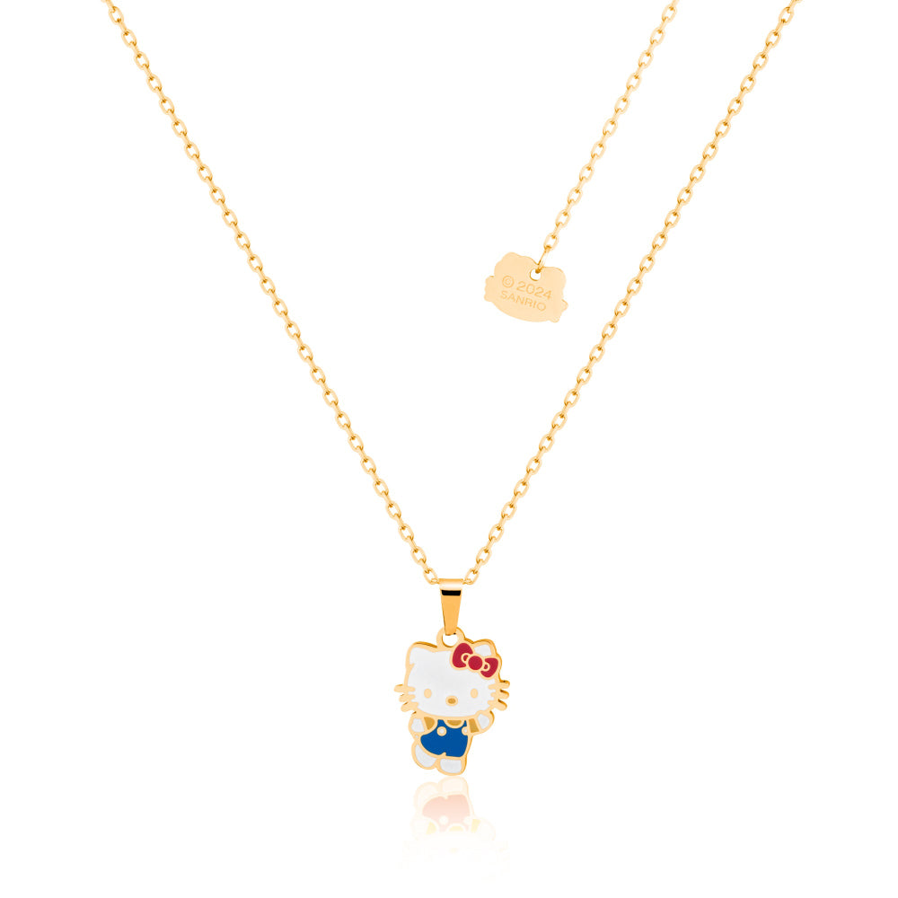 Gold necklace with a Hello Kitty pendant on a white background